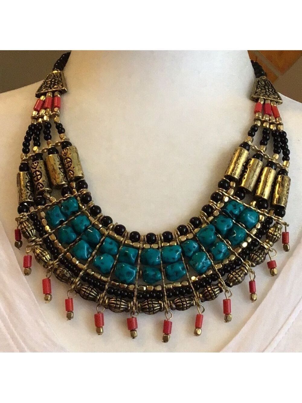 Handmade Tibetan 3 Colors Necklace. Beautiful and striking.